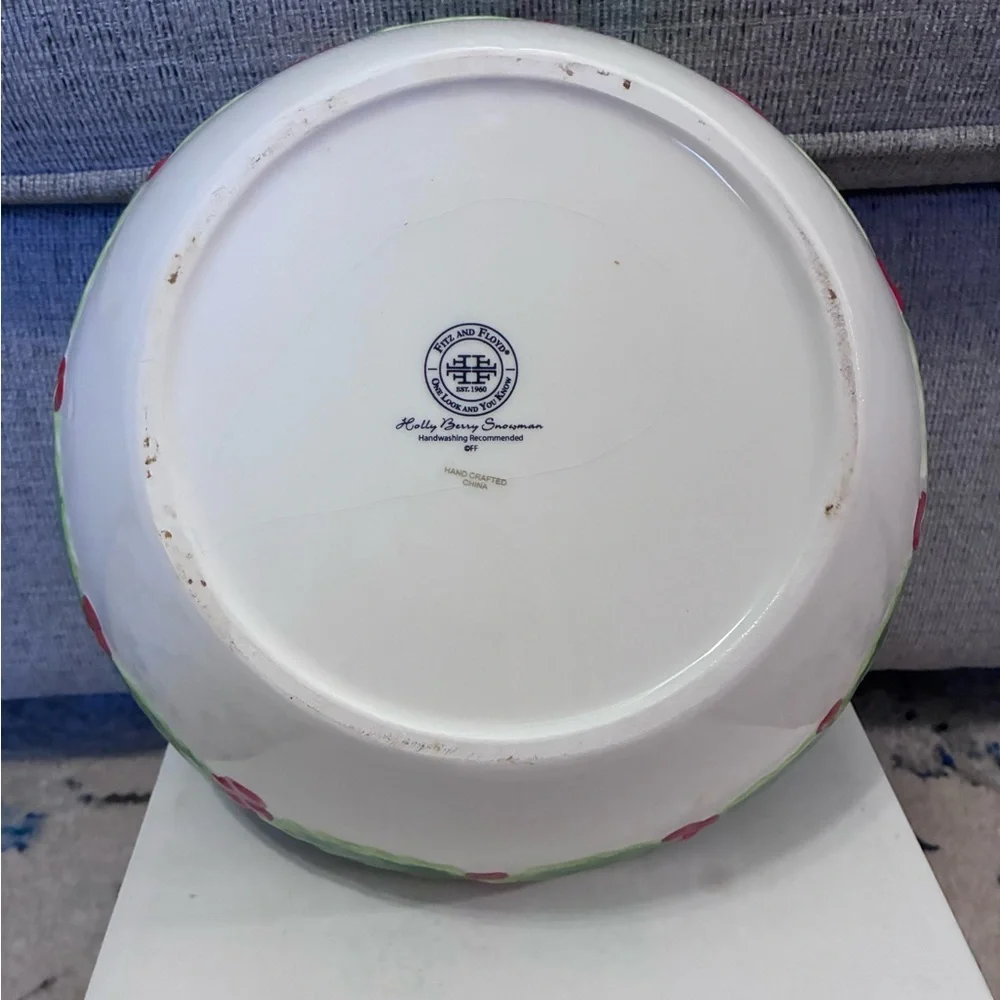 Fitz & Floyd Holly Berry Snowman Serving Bowl